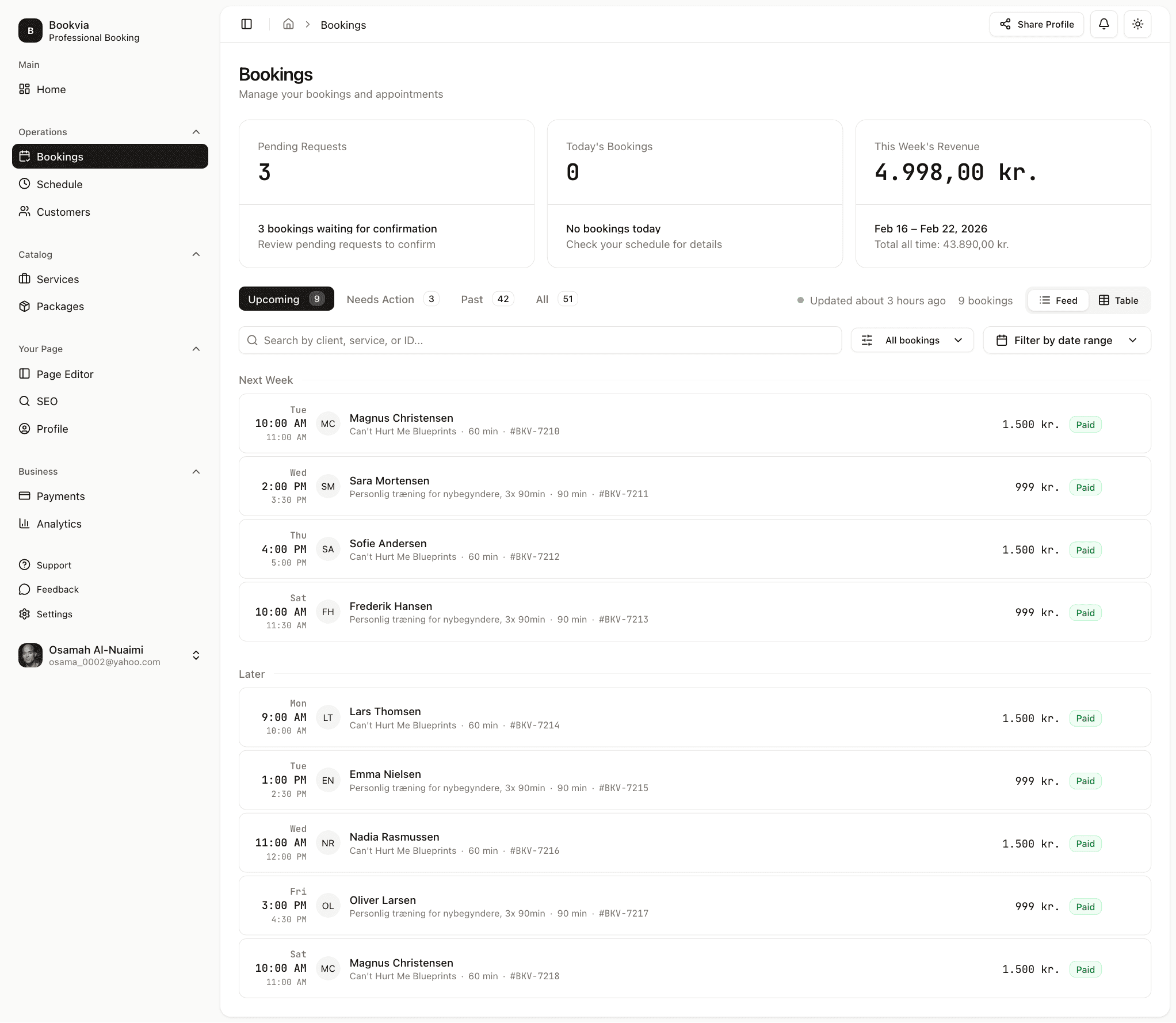Bookvia dashboard in light mode